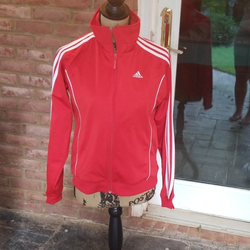 Vintage RED ADIDAS JACKET WITH WHITE STRIPES